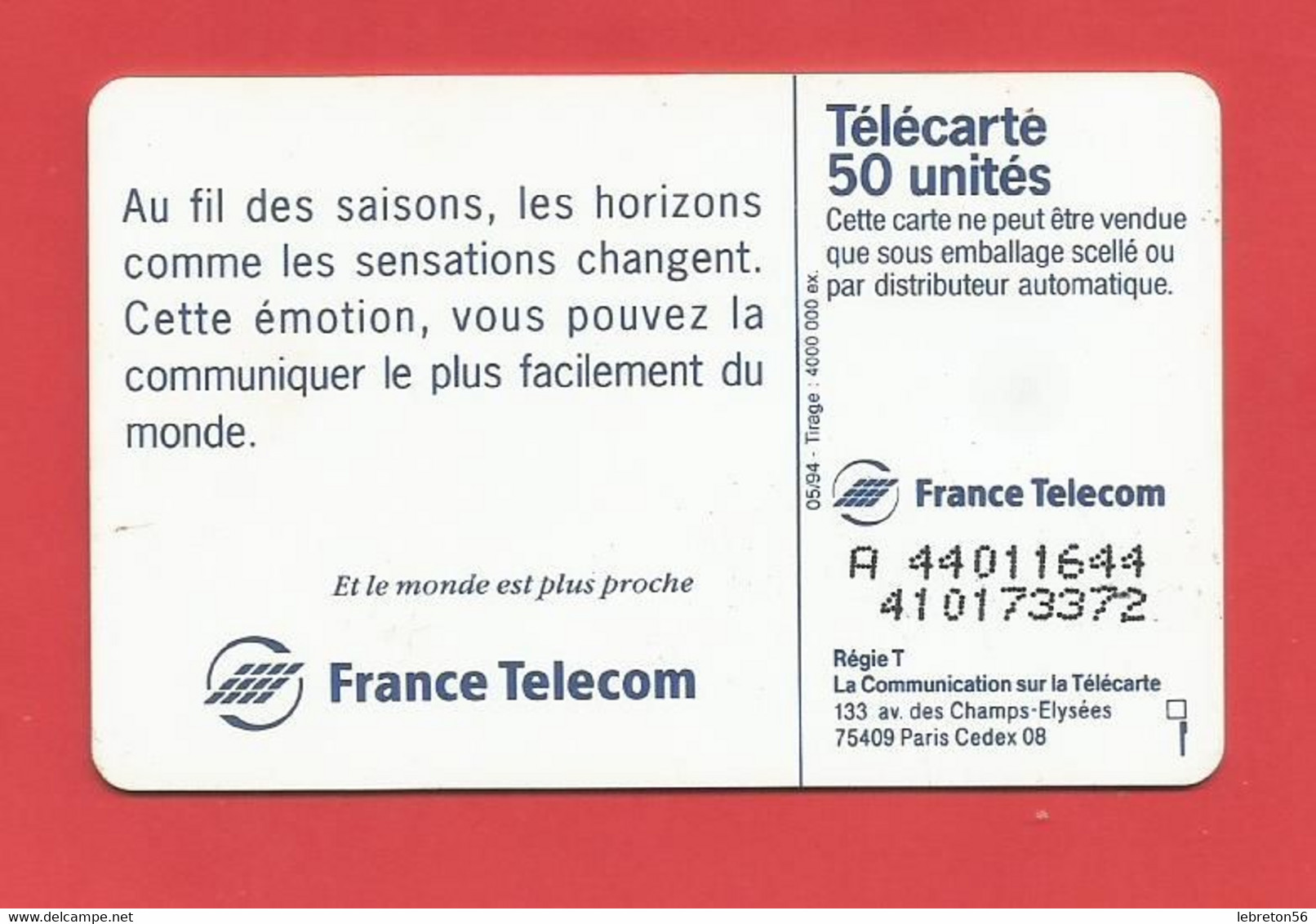 TELECARTE 50 U TIRAGE 4000 000 EX. Au Fil Des Saisons : Le Printemps --- X 2 Scan - Stagioni