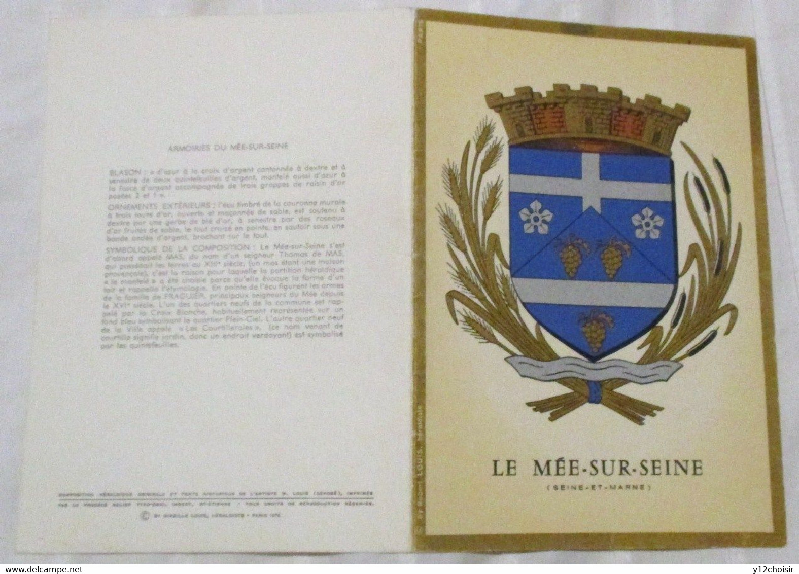 CARTE FEUILLET ARMOIRIES LE MEE SUR SEINE SEINE ET MARNE ROBERT LOUIS HERALDISTE PROCEDE RELIEF TYPO-EMAIL BLASON - Le Mee Sur Seine