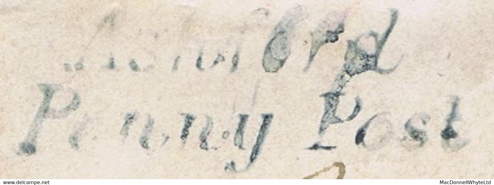 Ireland Wicklow Westmeath 1836 Italic "Ashford Penny Post" In Blue On Cover Castletowndelvin To Rev A. McConkey - Préphilatélie
