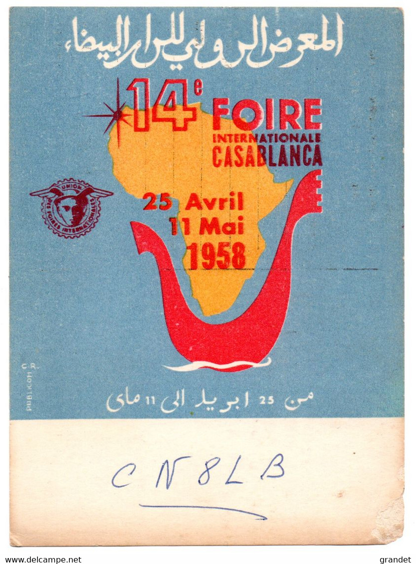 CARTE - RADIO - QSL - MAROC - CASABLANCA - FOIRE - 1958 - Otros & Sin Clasificación