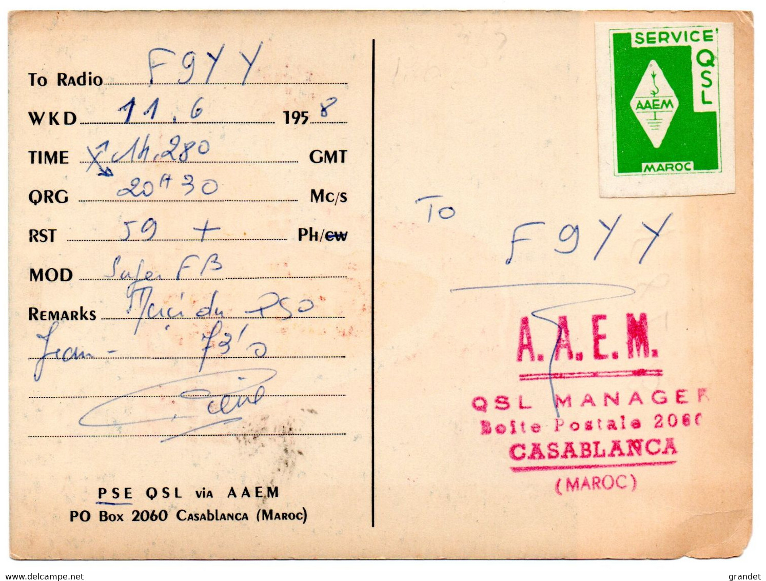 CARTE - RADIO - QSL - MAROC - CASABLANCA - FOIRE - 1958 - Altri & Non Classificati