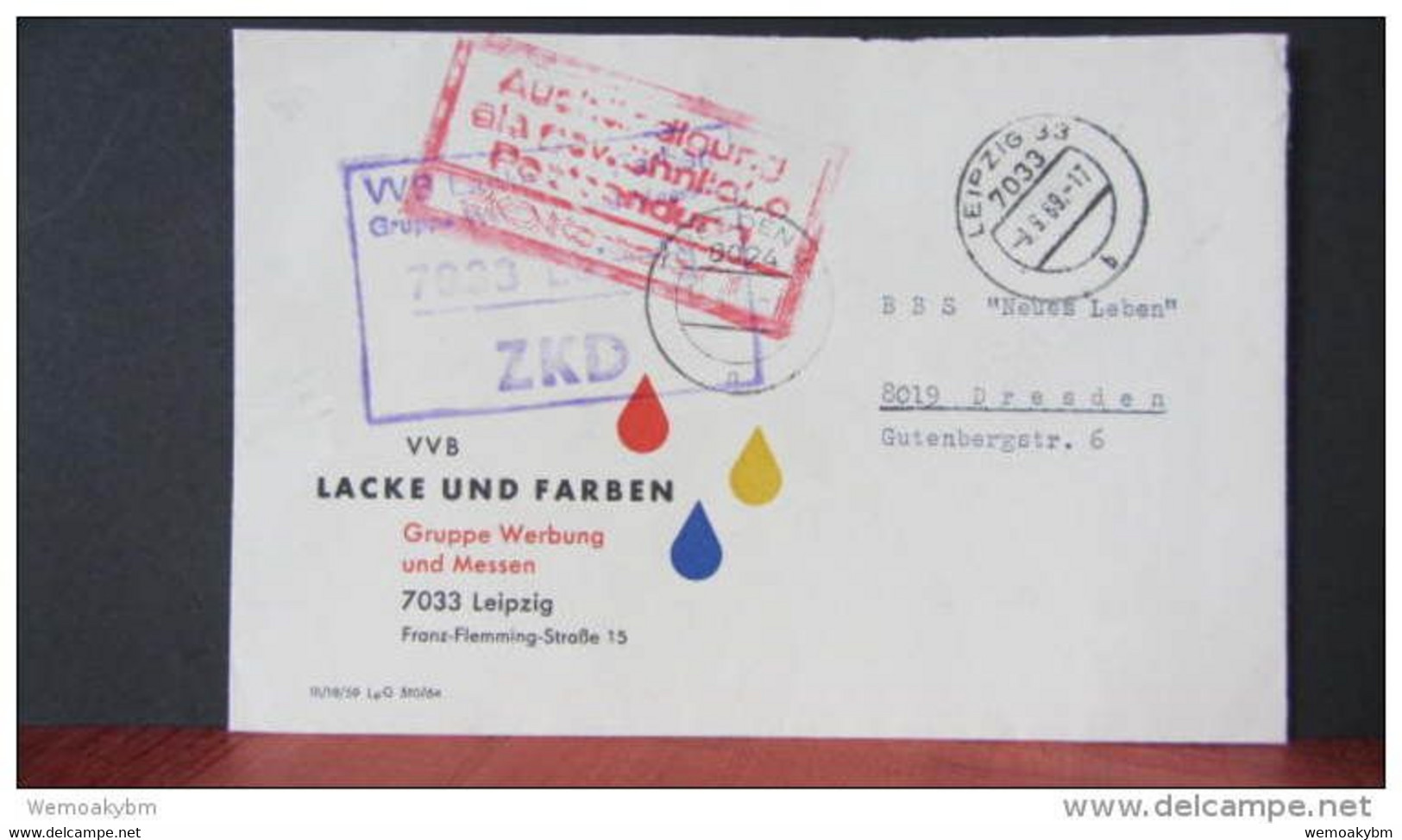 Dienst/ZKD: Fern-Brief Mit ZKD-Kastenst. U. Rotem Stpl "Aushändigung Als Gewöhnl. Postsendung ZKD-Kontrolle 801" 9.9.69 - Central Mail Service