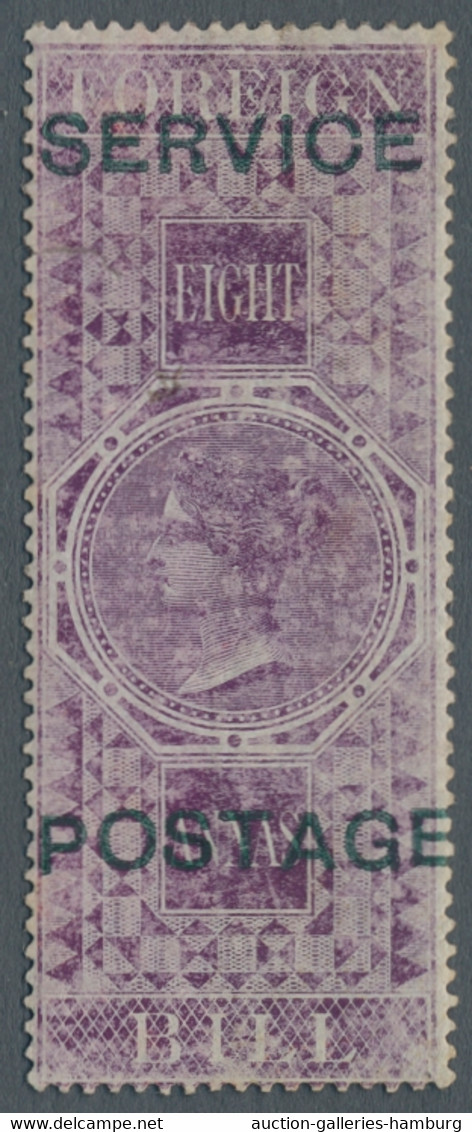 Indien - Dienstmarken: 1866, "Victoria"-"Foreign Bill"-stamp, 8 Anna Violet, With Overprint "SERVICE - Sellos De Servicio
