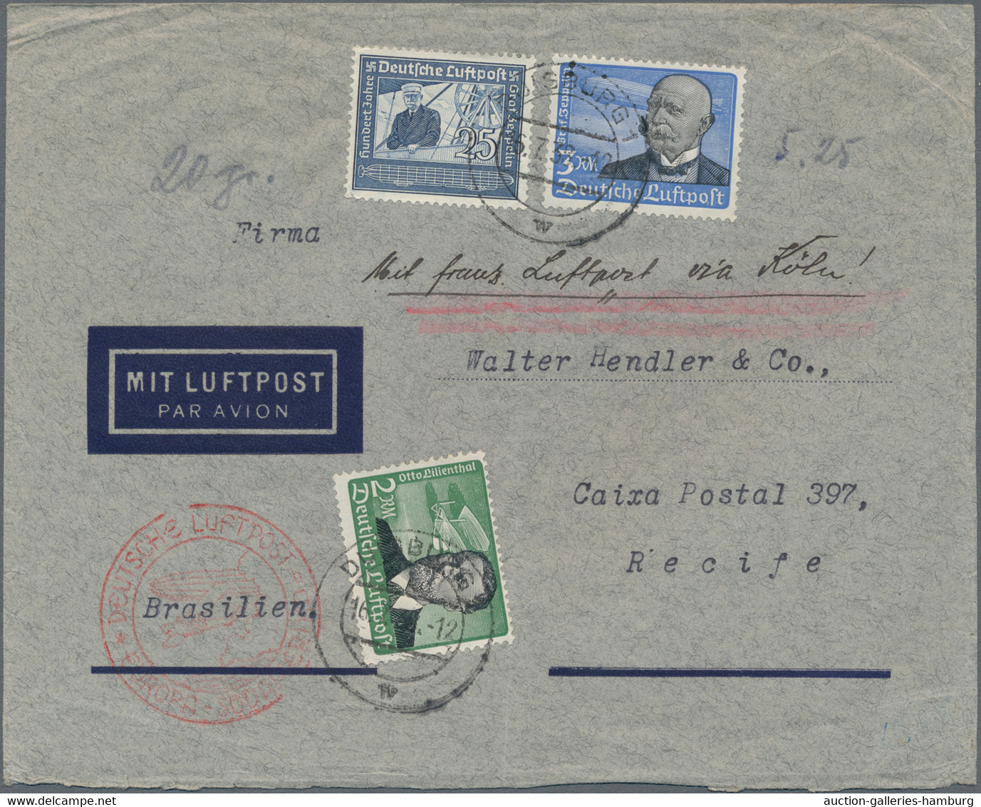 Deutsches Reich - 3. Reich: 1938, Luftpostbrief Mit Guter Frankatur Von 25 Pfennig Graf Von Zeppelin - Cartas & Documentos