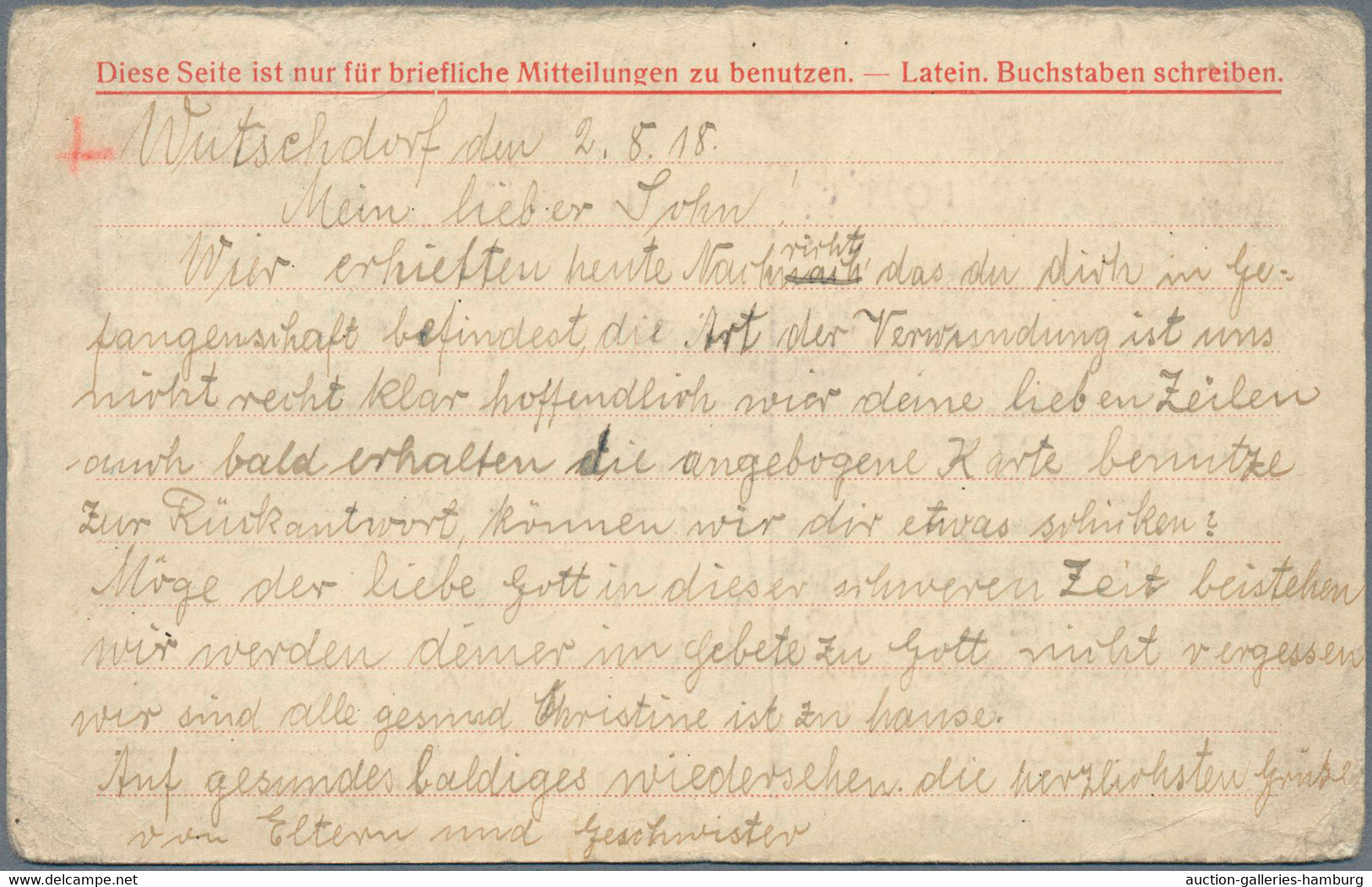 Kriegsgefangenen-Lagerpost: 1918: Frageteil Einer Rot-Kreuz-Doppelkarte Der Fürsorgestelle Für Krieg - Other & Unclassified
