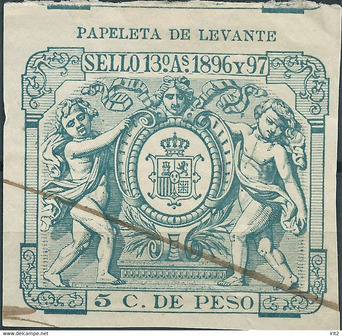 Puerto Rico-Portorico, Spanish Revenue Stamps,1896-97 Papeleta De Levante 5c.De Peso,Used - Puerto Rico