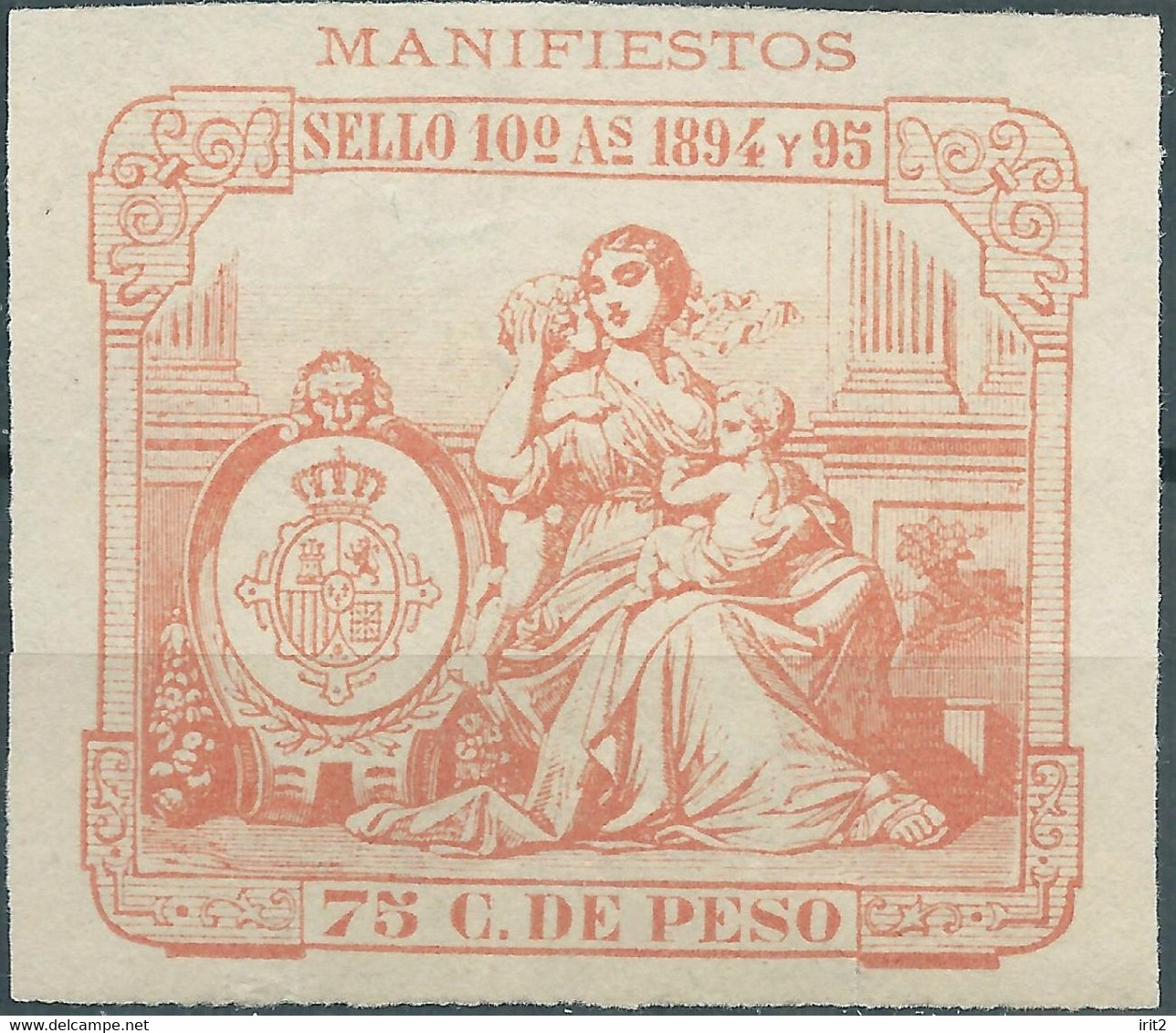 Puerto Rico-Portorico, Spanish Revenue Stamps,1894-95 Manifiestos 75c.De Peso,Mint - Porto Rico