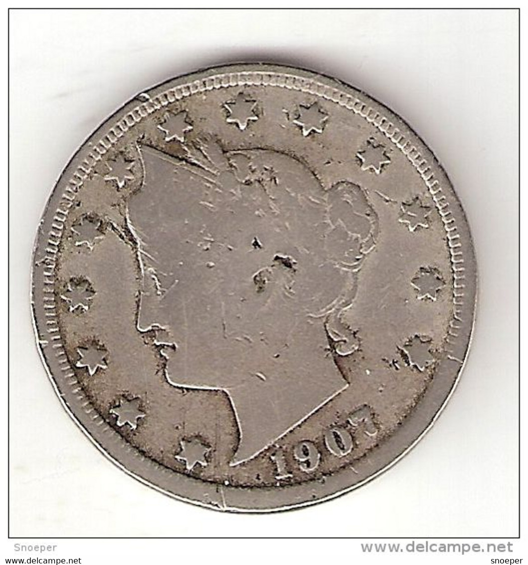 Usa  5 Cents   1907 Km 112  Fr  Look !! - 1883-1913: Liberty