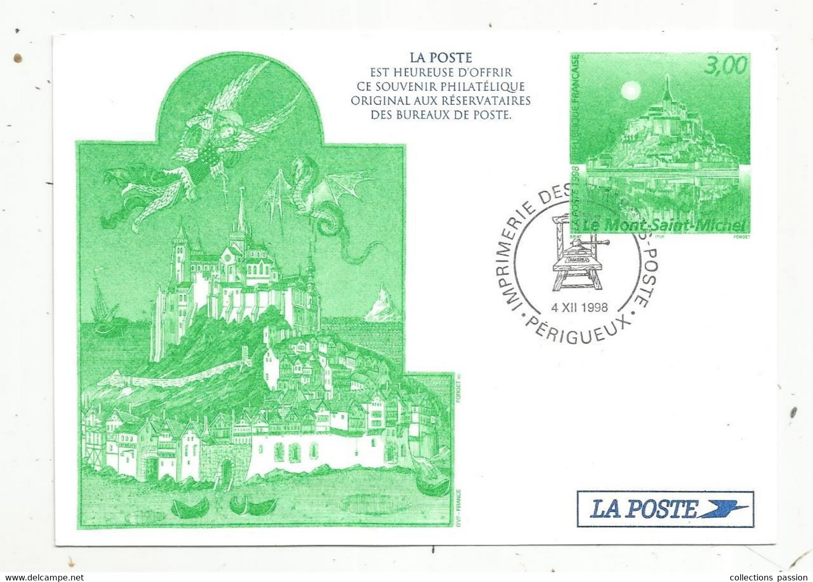 Pseudo-entier Officiel , Souvenir Philatélique , PERIGUEUX , 1998 ,IMPRIMERIE DES TIMBRES-POSTE - Official Stationery