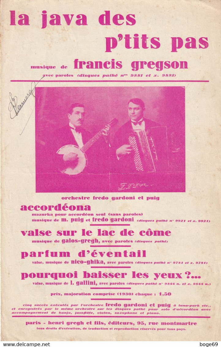 (DAVA)la Java Des P' Tits Pas  , FREDO GARDONI & PUIG ,  Musique FRANCIS GREGSON - Partituras