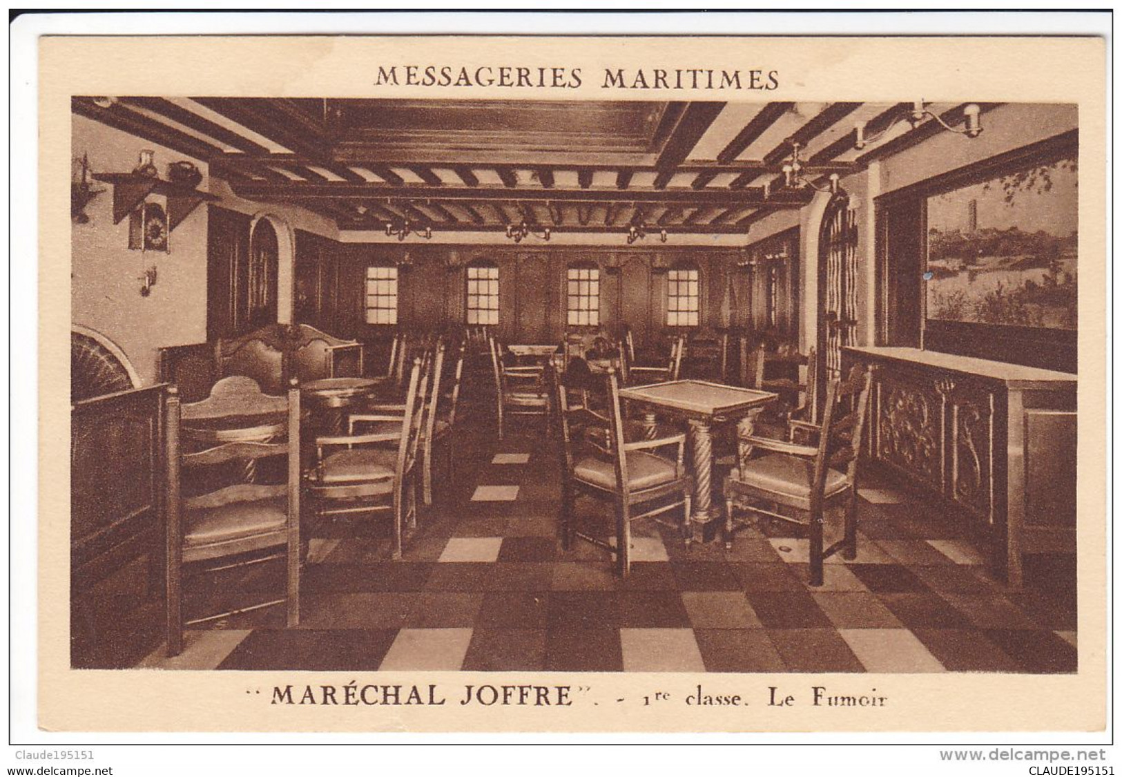 MESSAGERIES MARITIMES   "MARECHAL JOFFRE" 1ere CLASSE    LE FUMOIR - Dampfer