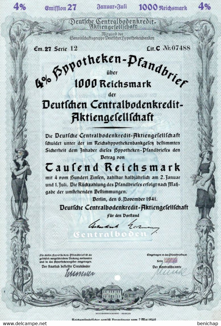 Germany - Berlin 1941 - Deutsche Centralbodenkredit Aktiengesellschaft - 4 %  Hyppotheken über 1000 Reichsmark. - Banque & Assurance