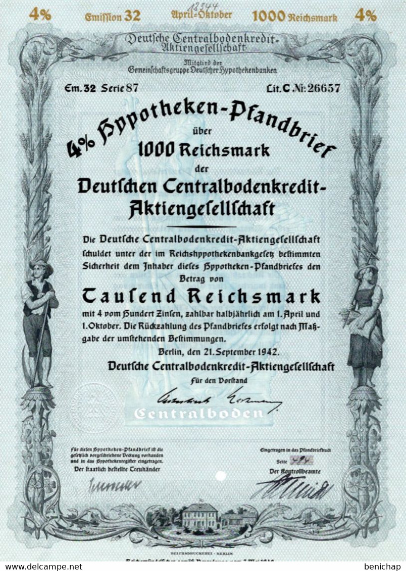 Germany - Berlin 1942 - Deutsche Centralbodenkredit Aktiengesellschaft - 4%  Hyppotheken über 1000 Reichsmark. - Bank En Verzekering