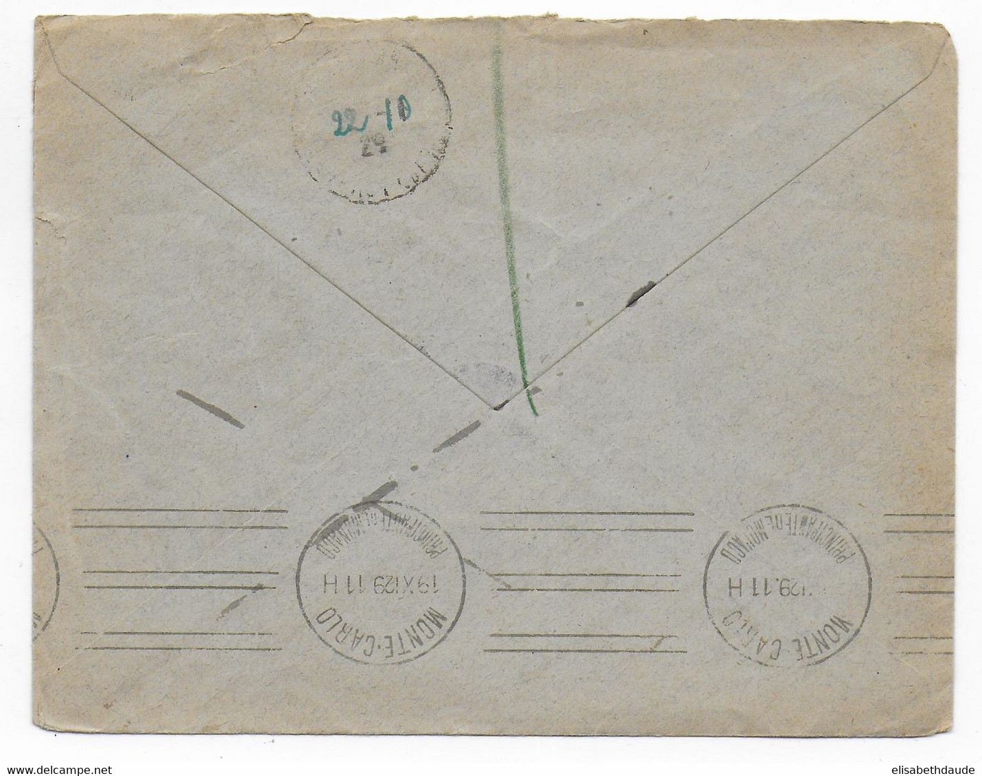 1929 - MONACO - ENVELOPPE Avec MECA De MONTE-CARLO => POSTE RESTANTE - NON RECLAME - Postmarks