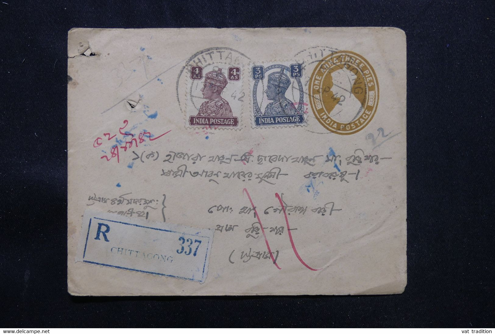 INDE - Entier Postal + Complément De Chittagong En Recommandé En 1942 Et Refusé - L 75397 - 1936-47 Roi Georges VI