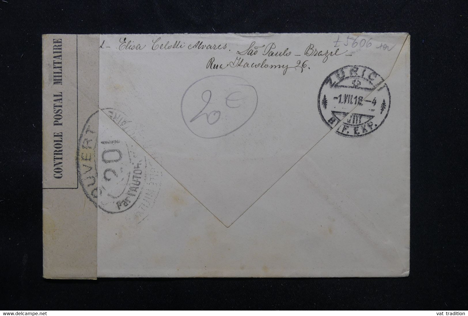 BRÉSIL - Enveloppe De Sao Paulo Pour La Suisse En 1918 Avec Contrôle Postal - L 75399 - Briefe U. Dokumente