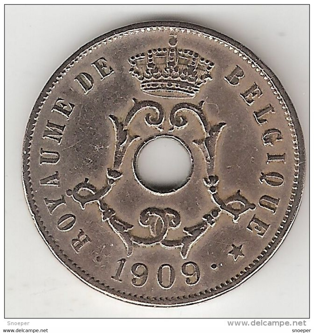 Belguim 25 Centimes 1909 French  Vf+ - 25 Cents