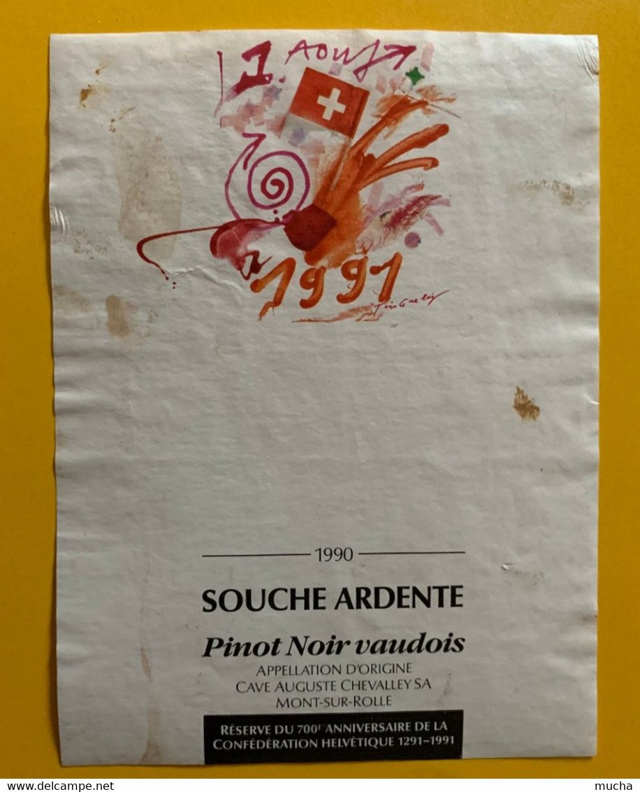 16667 - 700e De La Confédération Souche Ardente 1990 Pinot Noir Illustration Jean Tinguely - 700 Jahre Schweiz. Eidgenossenschaft