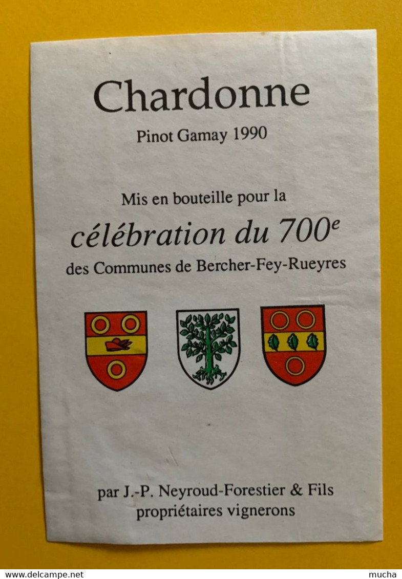 16669 - 700e De La Confédération Chardonne 1990 Communes De Bercher-Fey-Rueyres - 700 Jahre Schweiz. Eidgenossenschaft