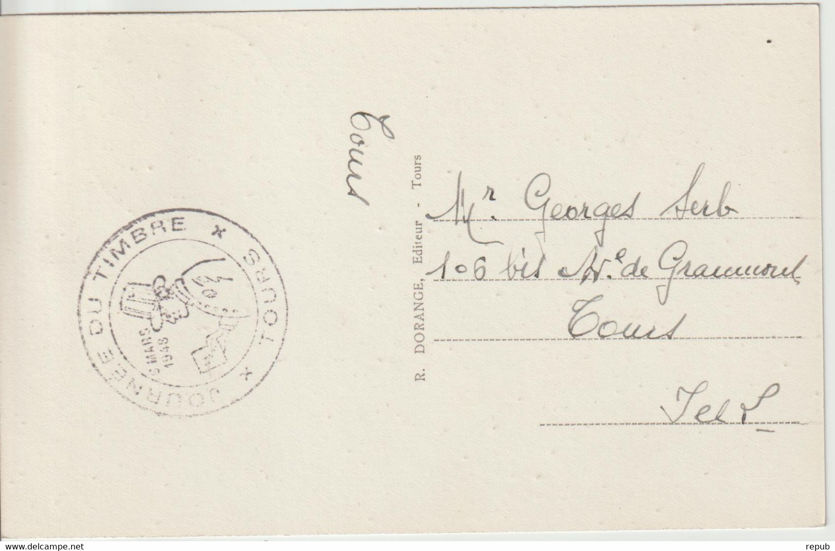 France FDC 1948 Journée Du Timbre Tours 794 - ....-1949