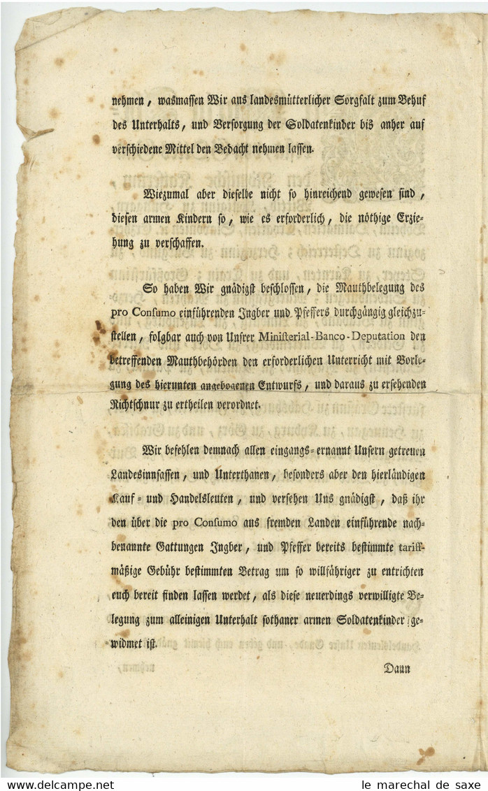 Maria Theresia Kaiserin Wien 1770 Zollordnung Pfeffer Und Ingwer Österreich - Decreti & Leggi