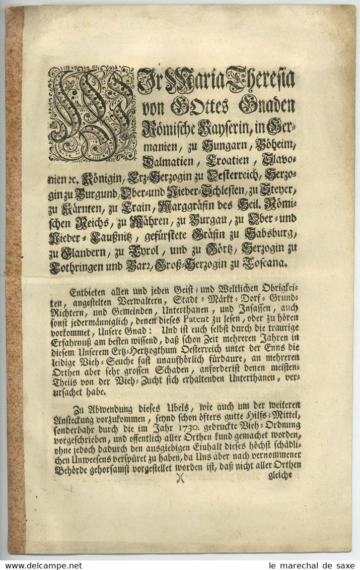 Maria Theresia Österreich Wien 1753 Viehseuchenordnung Hofdekret - Décrets & Lois