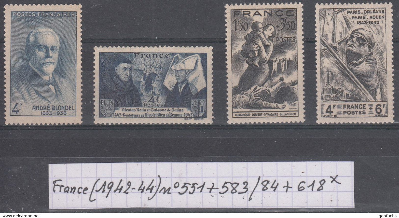 France (1942-44) Y/T N° 551 + 583/584 + 618 Neufs * - Ungebraucht