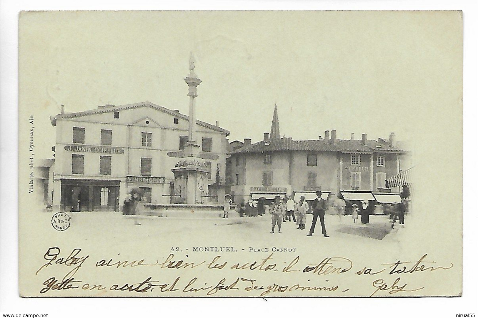 MONTLUEL Ain Carte Précurseur Place Carnot Coiffeur Animation  1902  ...G - Montluel