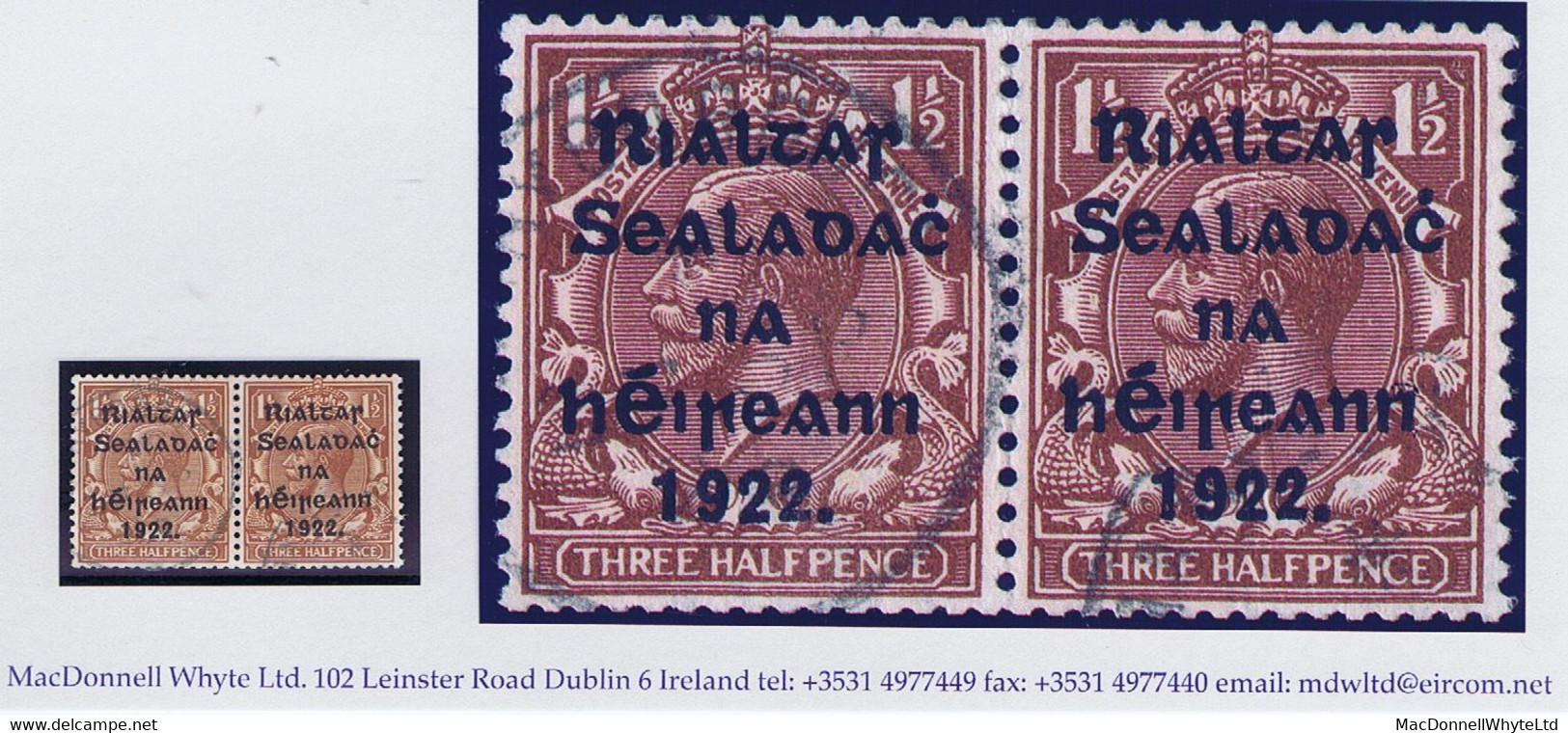 Ireland 1922 Harrison Rialtas Coils 1½d Horiz Pair, Fresh Used With Neat Light Steel Cds Of Maryborough - Used Stamps