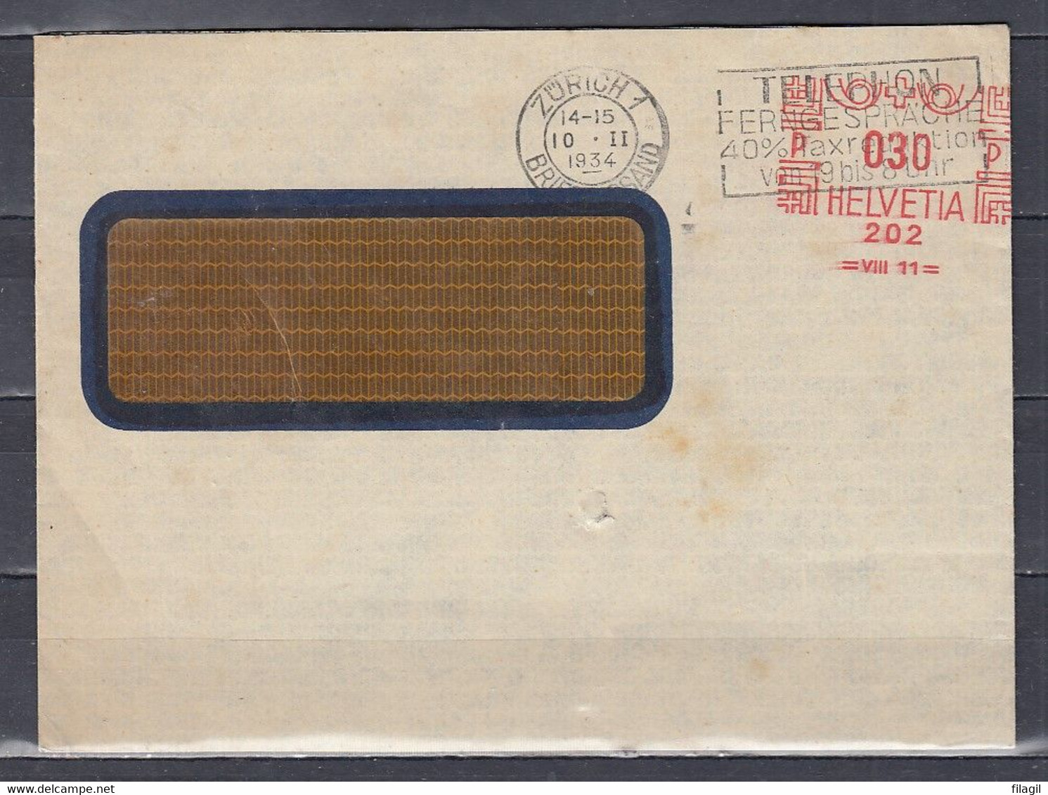 Brief Van Zurich 1 Briefversand Telephon Ferngesprache - Postage Meters