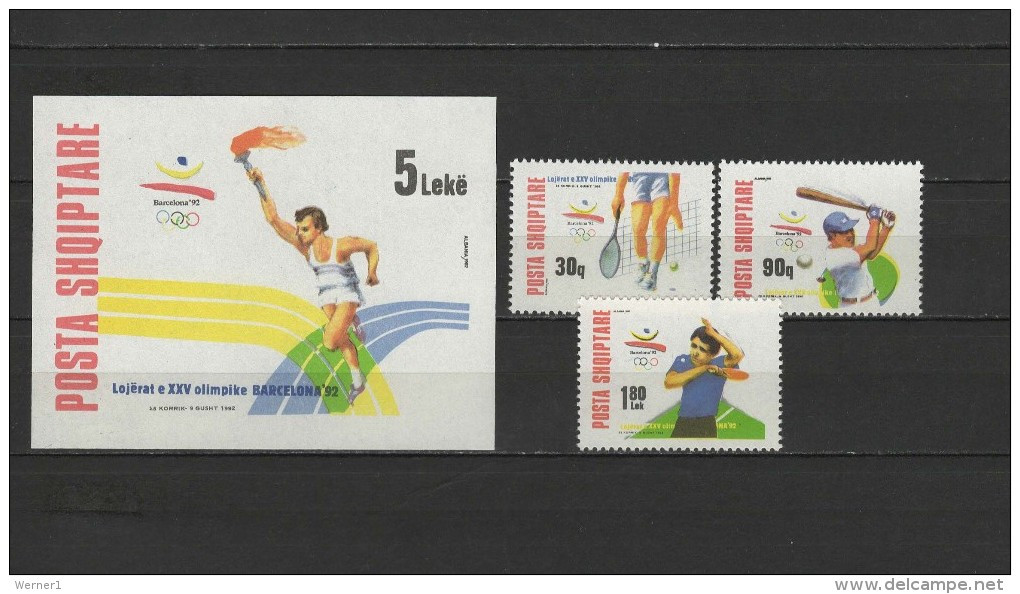 Albania 1992 Olympic Games Barcelona, Tennis, Table Tennis Etc. Set Of 3 + S/s MNH - Zomer 1992: Barcelona