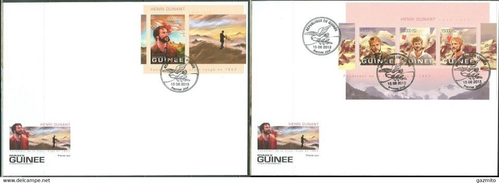 Guinea 2013, Henri Dunandt, Red Cross, 3val In BF +BF In 2FDC - Henry Dunant