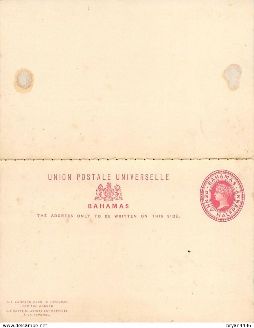 BAHAMAS Double Entier CARTE POSTALE -  ** CPA + Carte Réponse ** - VICTORIA - PENNY HALFPENNU ROUGE - Andere & Zonder Classificatie