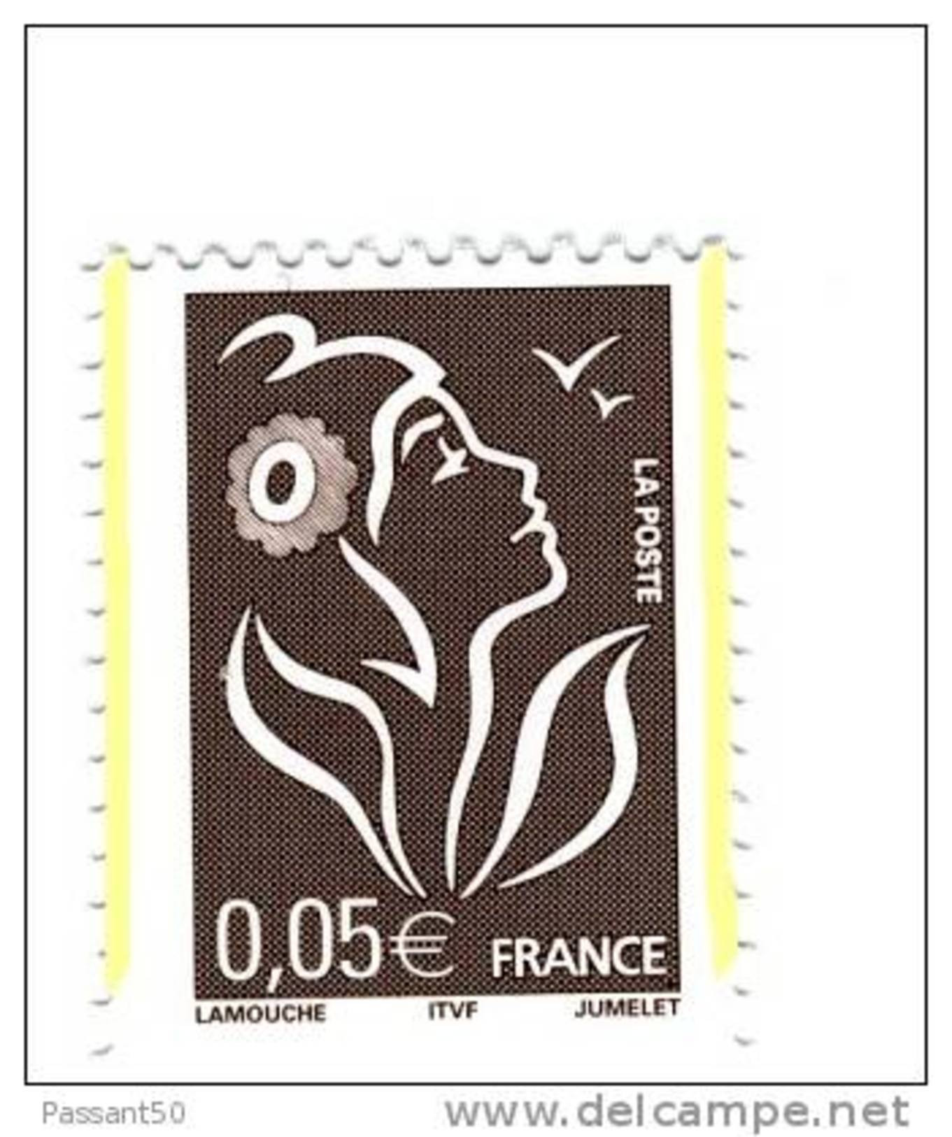 Lamouche 0.05 € Brun ITVF TYPE II YT 3754b Avec 2 Bandes De Phosphore ( Demi Bandes ) Par Décalage . Voir Le Scan . - Unused Stamps