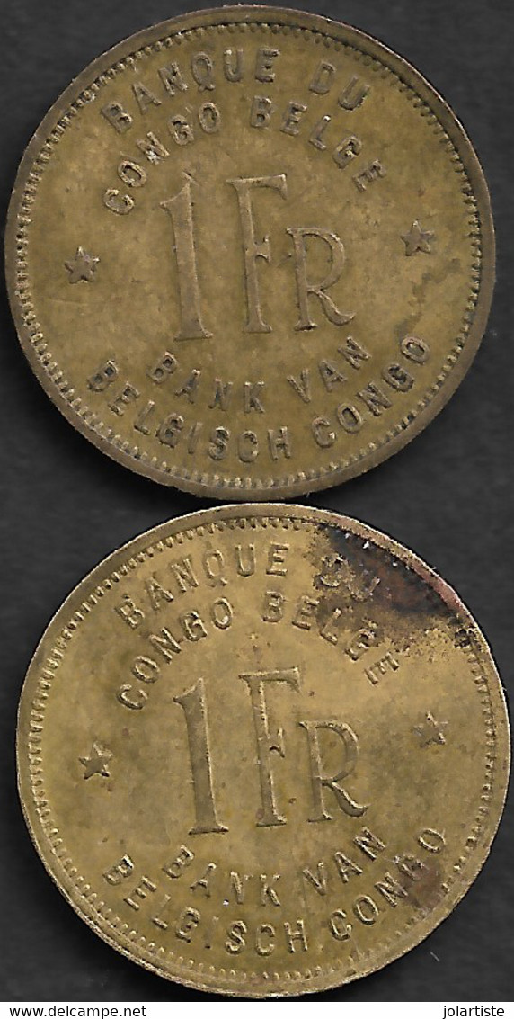 Monnaie Congo Belge 1 Franc 1949 Diametre 20 Mm 2 Pieces Plat03 - 1945-1951: Régence