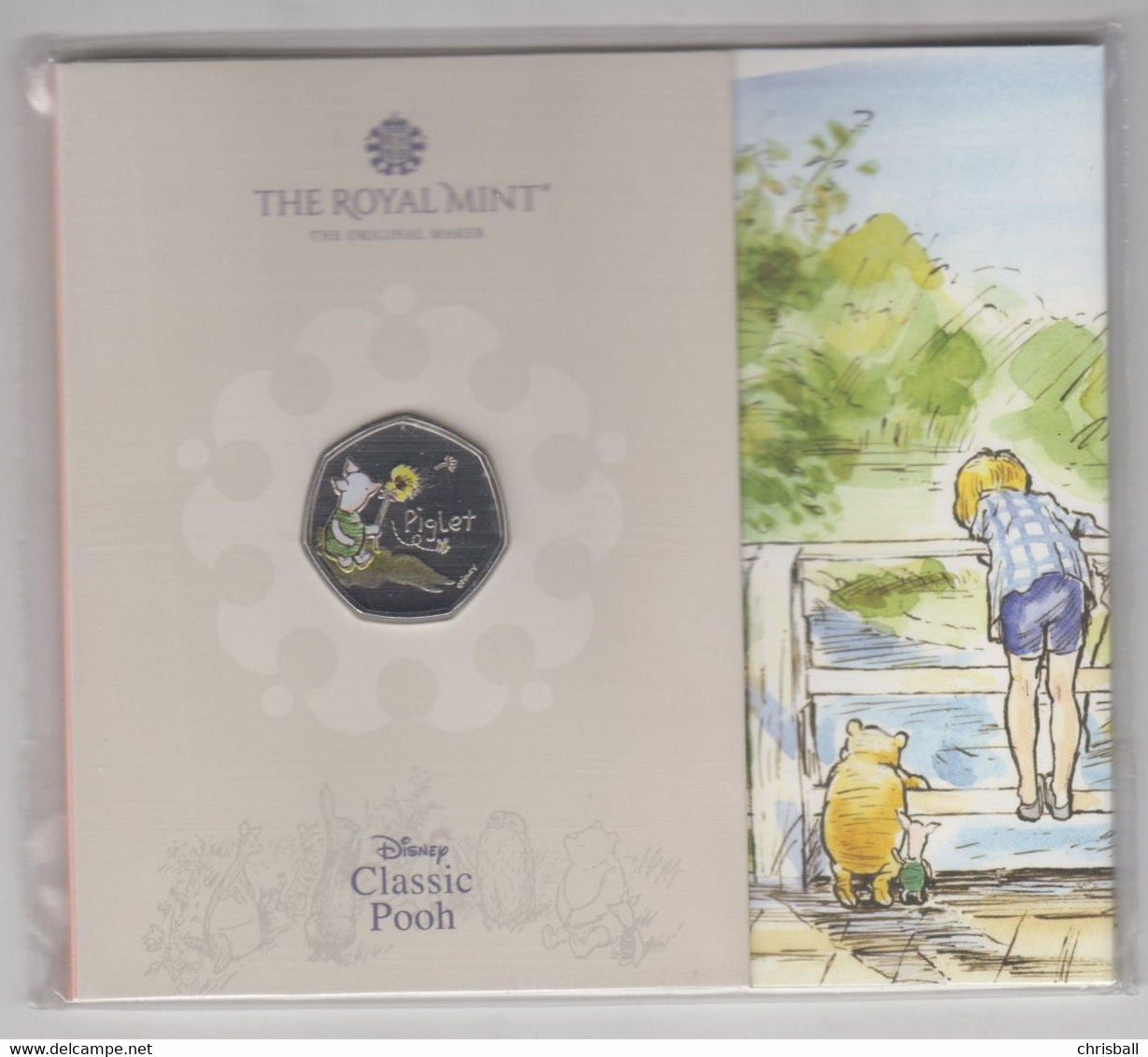 UK 50p Winnie The Pooh - Piglet Brilliant Uncirculated Coloured Coin Royal Mint Pres/Pack - 50 Pence