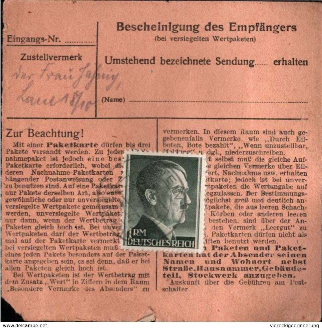 ! 1943 Stein über Pforzheim Nach Dölzig, Paketkarte, Deutsches Reich, 3. Reich - Lettres & Documents