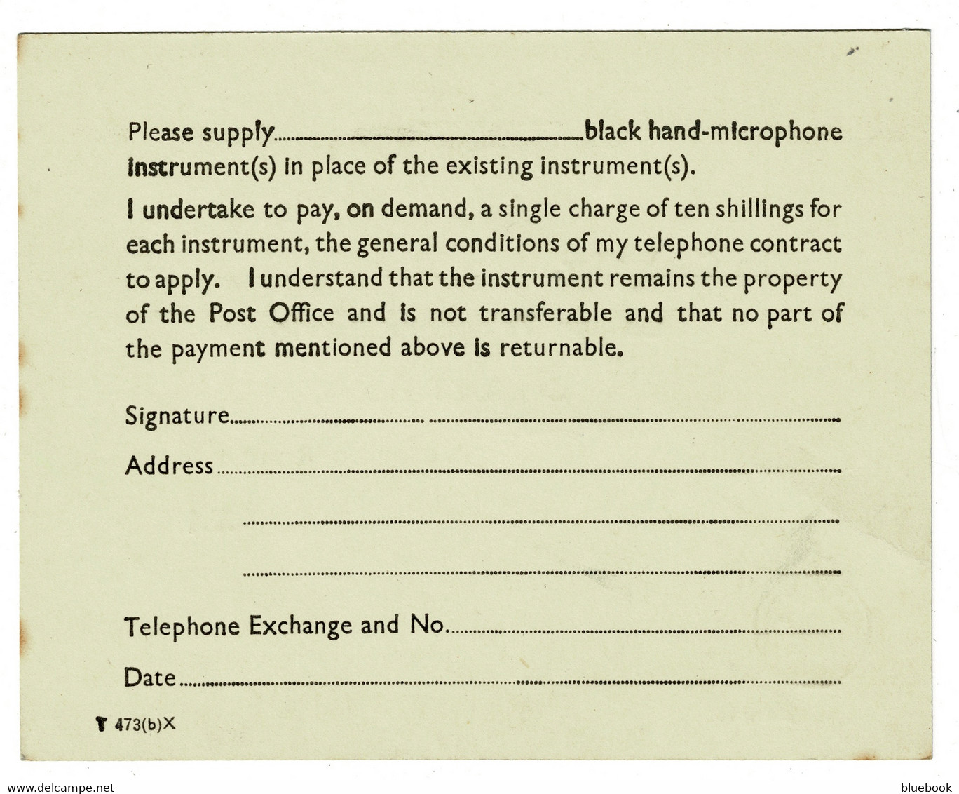 Ref 1420 -  O.H.M.S. Order Card For GPO Hand Microphone - Radio & Telephone Theme - Materiaal En Toebehoren