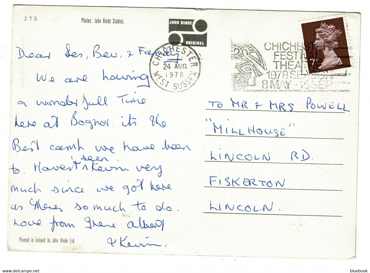 Ref 1421  -  1978 John Hinde Multiview Postcard - Butlin's Holiday Camp Bognor Sussex - ChichesterTheatre Slogan - Bognor Regis