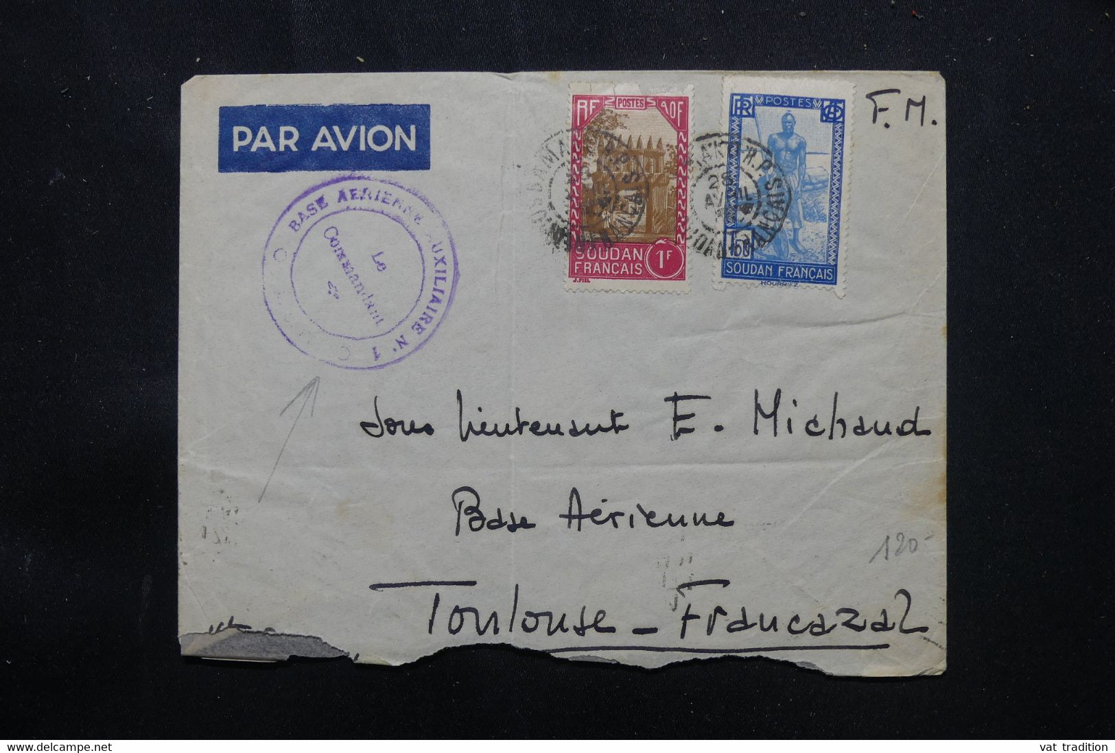 SOUDAN - Enveloppe D'un Soldat De La Base Aérienne De Bamako En FM Pour La France Par Avion En 1941 - L 75620 - Covers & Documents