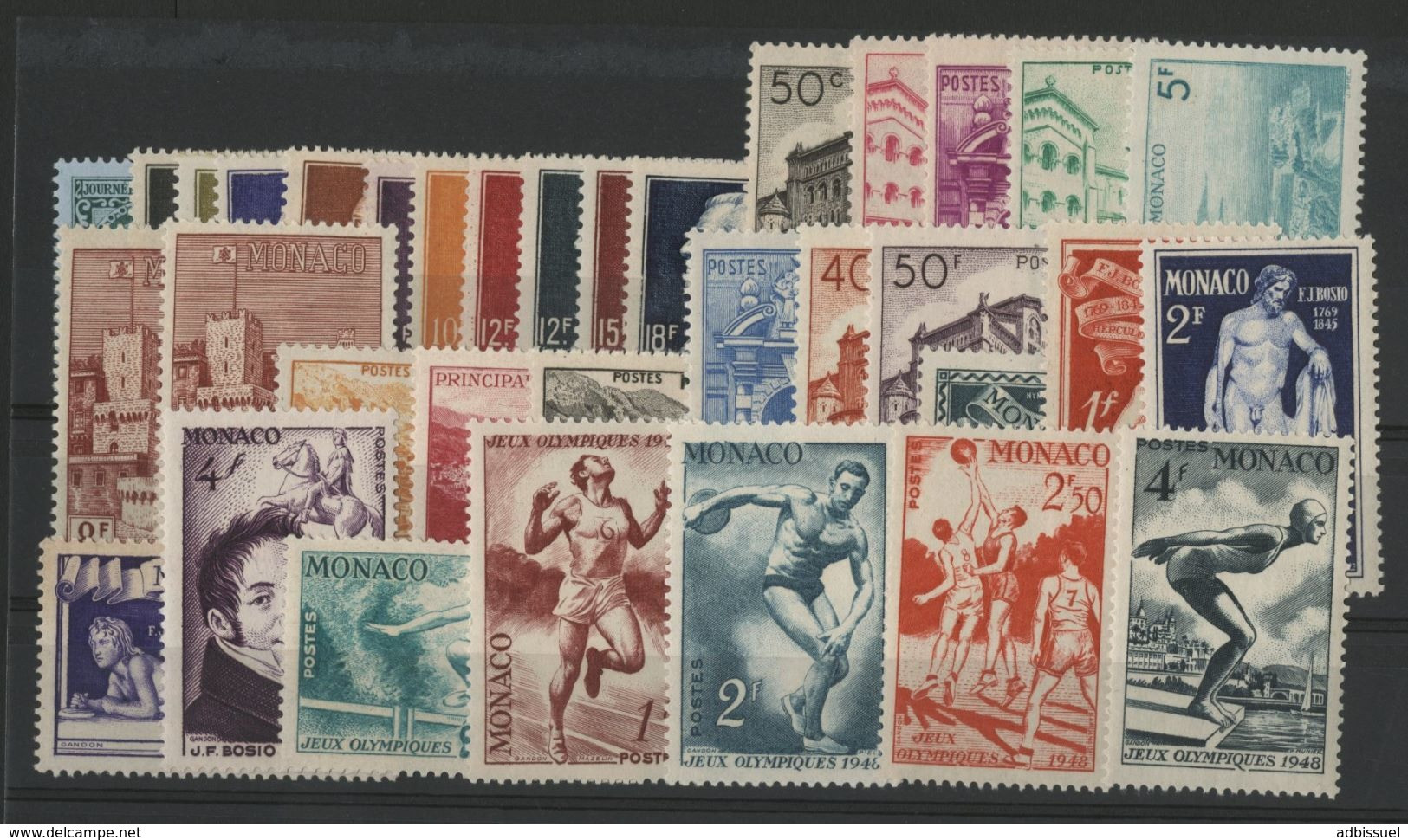 MONACO ANNEE COMPLETE 1948 COTE 210 € NEUFS ** MNH N° 301 à 323 Soit 34 Timbres. TB - Años Completos