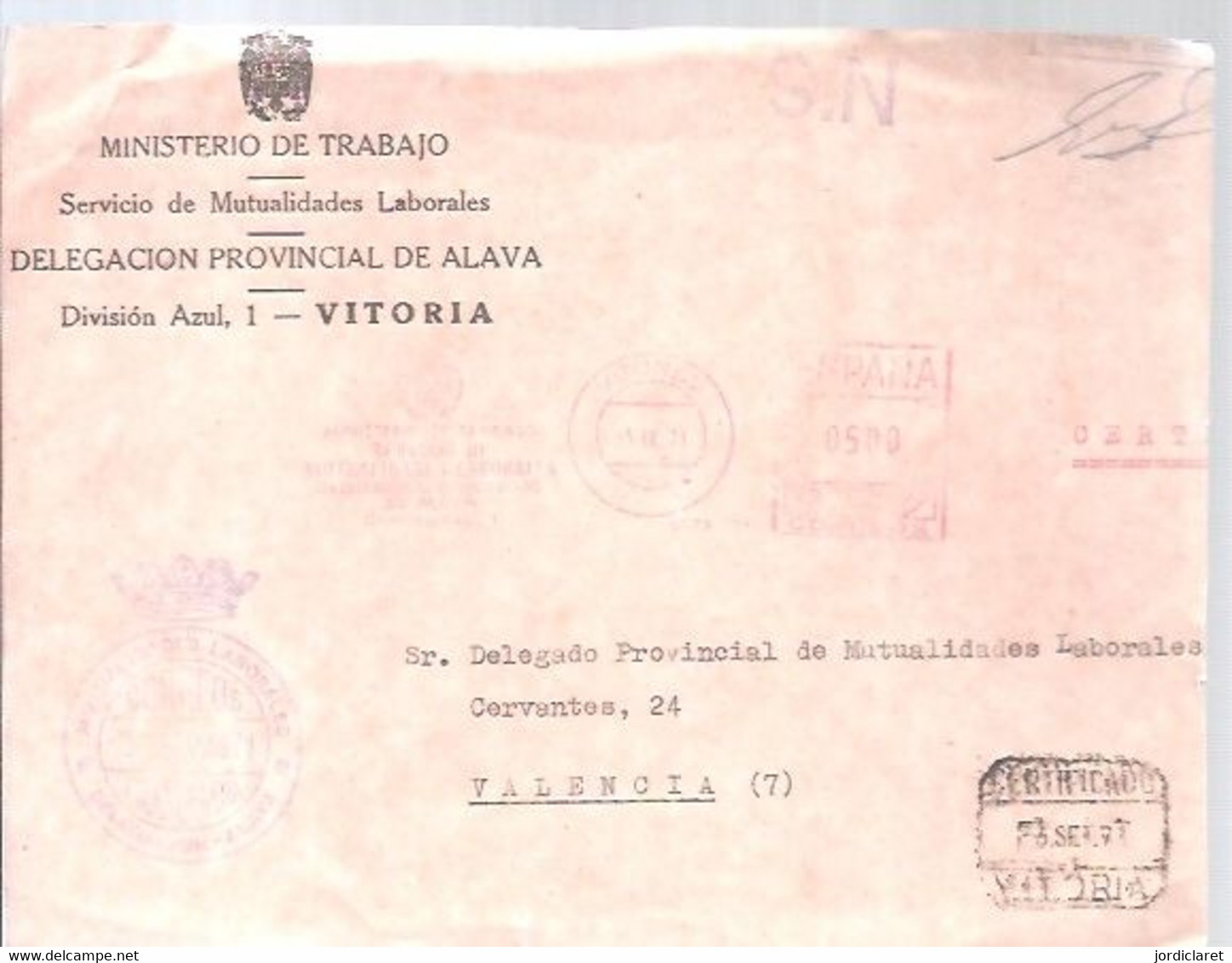 CARTA  CERTIFICADA  1971   ALAVA  MATASELLOS  FRANQUEO  MECANICO  SOLO FRONTAL - Franchise Postale