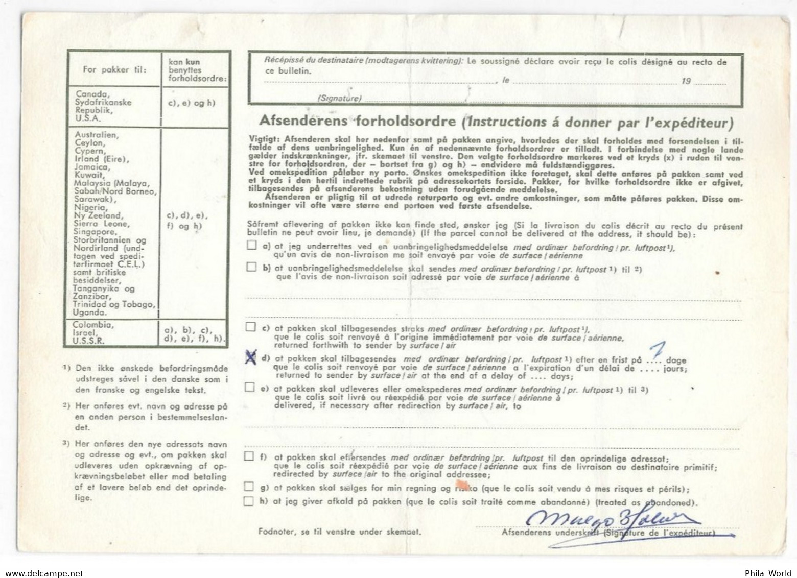 DANEMARK - Bulletin D'expédition COLIS POSTAL ADRESSEKORT - De Bronderslev 1970 - DANMARK DENMARK LUFTPOST - Pacchi Postali
