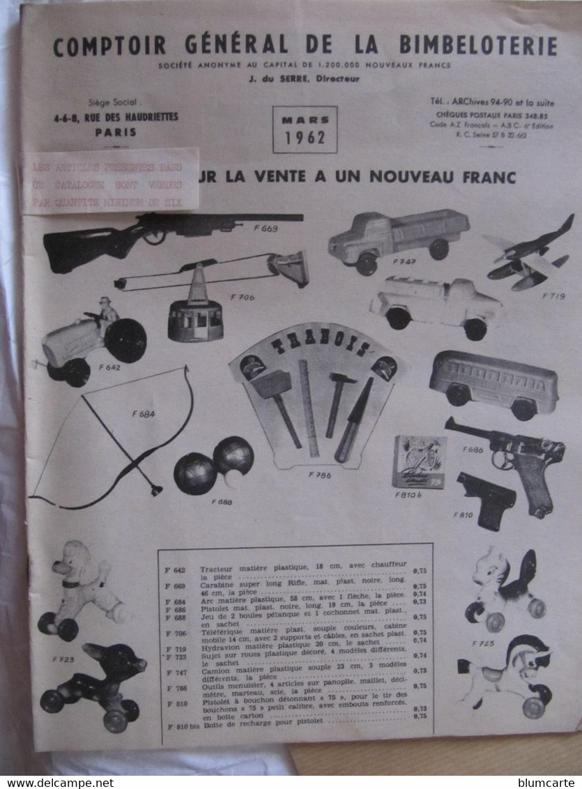 CATALOGUE - COMPTOIR GENERAL DE LA BIMBELOTERIE - MARS 1962 - JOUETS - BIBELOTS - Giochi Di Società