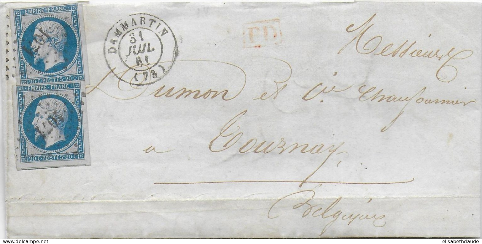 1861 - SEINE ET MARNE - LETTRE De MITRY Avec T15 De DAMMARTIN PC 1071 => TOURNAY (BELGIQUE) ENTREE SUP AU DOS - 1853-1860 Napoleon III