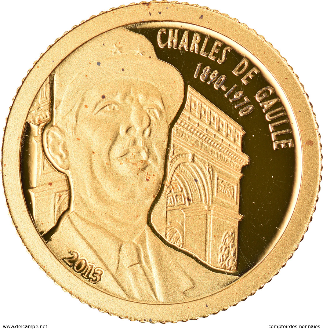 Monnaie, Gabon, Charles De Gaulle, 1000 Francs, 2013, FDC, Or - Gabón