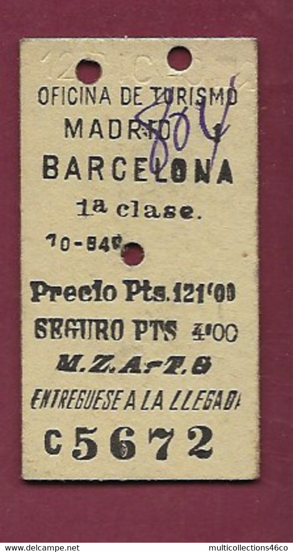 051120 - TICKET ESPAGNE Oficina De Turismo MADRID BARCELONA 1a Clase C5672 121 Pts - Europe