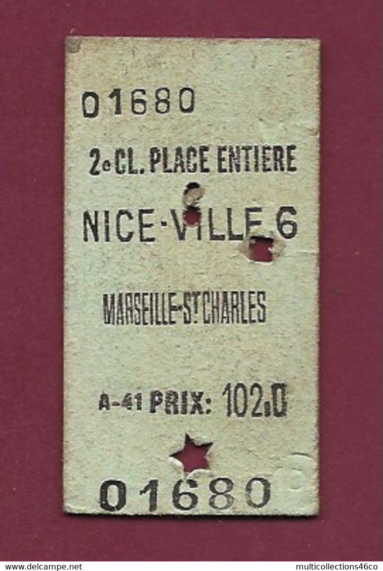 051120 - TICKET TRANSPORT - 1941 2e CL PLACE ENTIERE - NICE VILLE 6 MARSEILLE ST CHARLES Prix 102 01680 - Europe