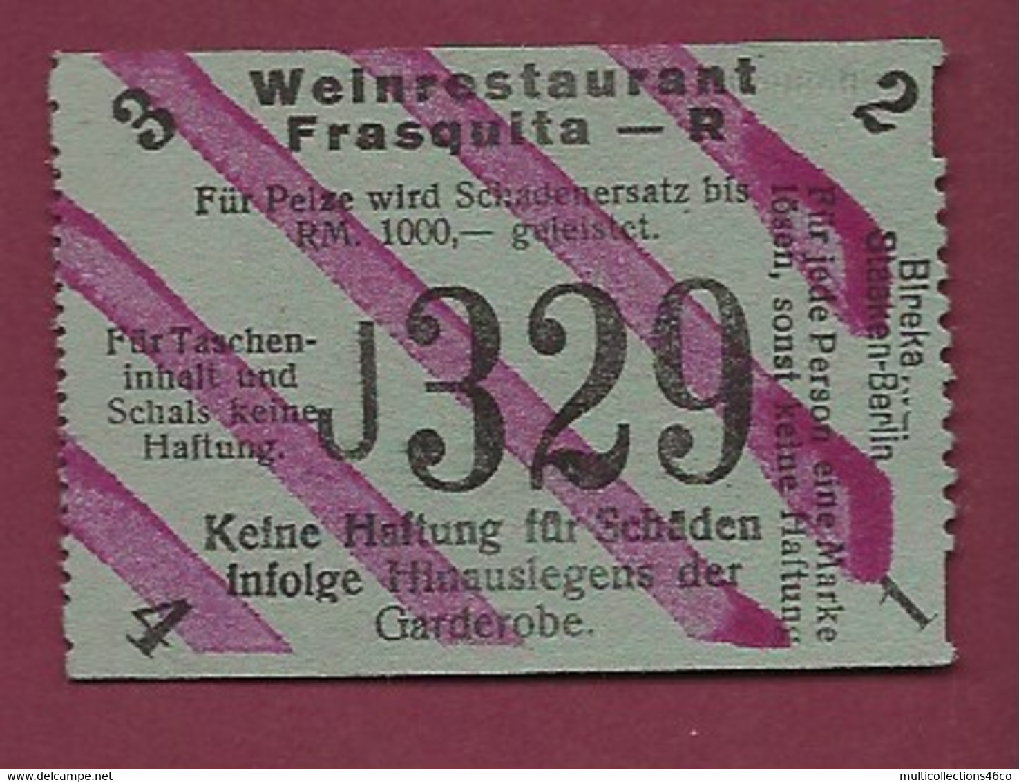 051120 - TICKET TRANSPORT - ALLEMAGNE Birenka Staaken Berlin Weinrestaurant Frasquita R J329 - Europe