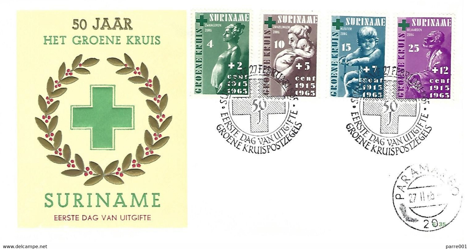 Suriname Surinam 1965 Paramaribo First Aid Prevention Green Cross FDC Cover - Erste Hilfe